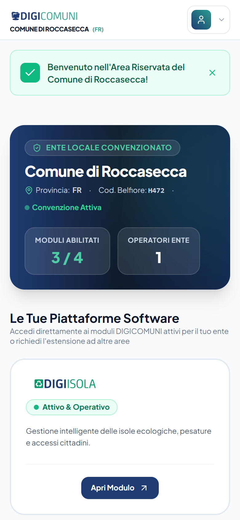 Lo stesso portale riservato visto da smartphone